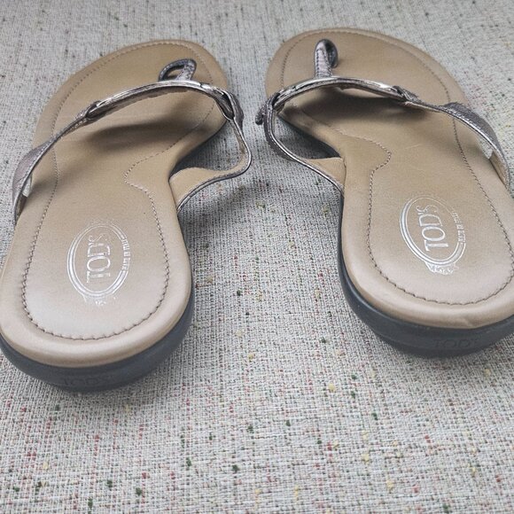 Tod's Women Sandal Brown Leather Upper Flat Shoes Made in Italy Size 39.5 - Picture 10 of 16